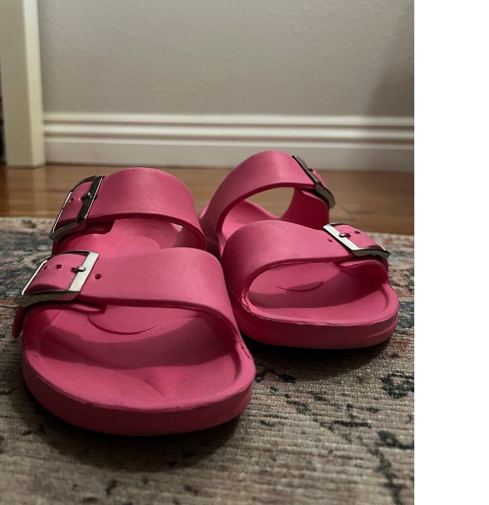 Betula by Birkenstock Pink Plastic Strap Sandal Silver Buckle Women's Size 6